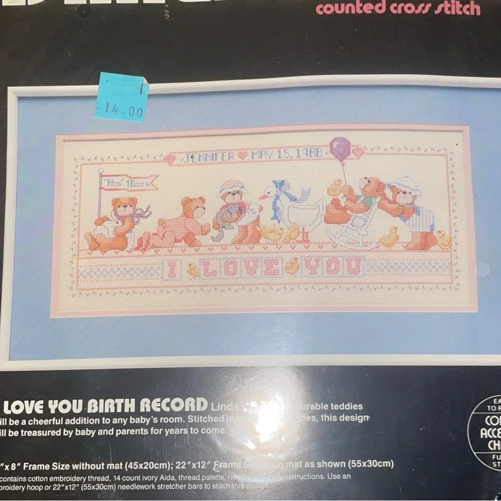 Dimensions I Love You Baby Birth Record #3645 Counted Cross Stitch Kit